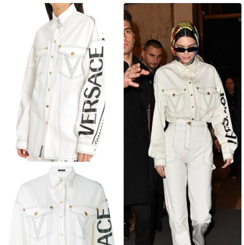 VERSACE Logo Mix Print Oversize Denin Shirt 44 M/L